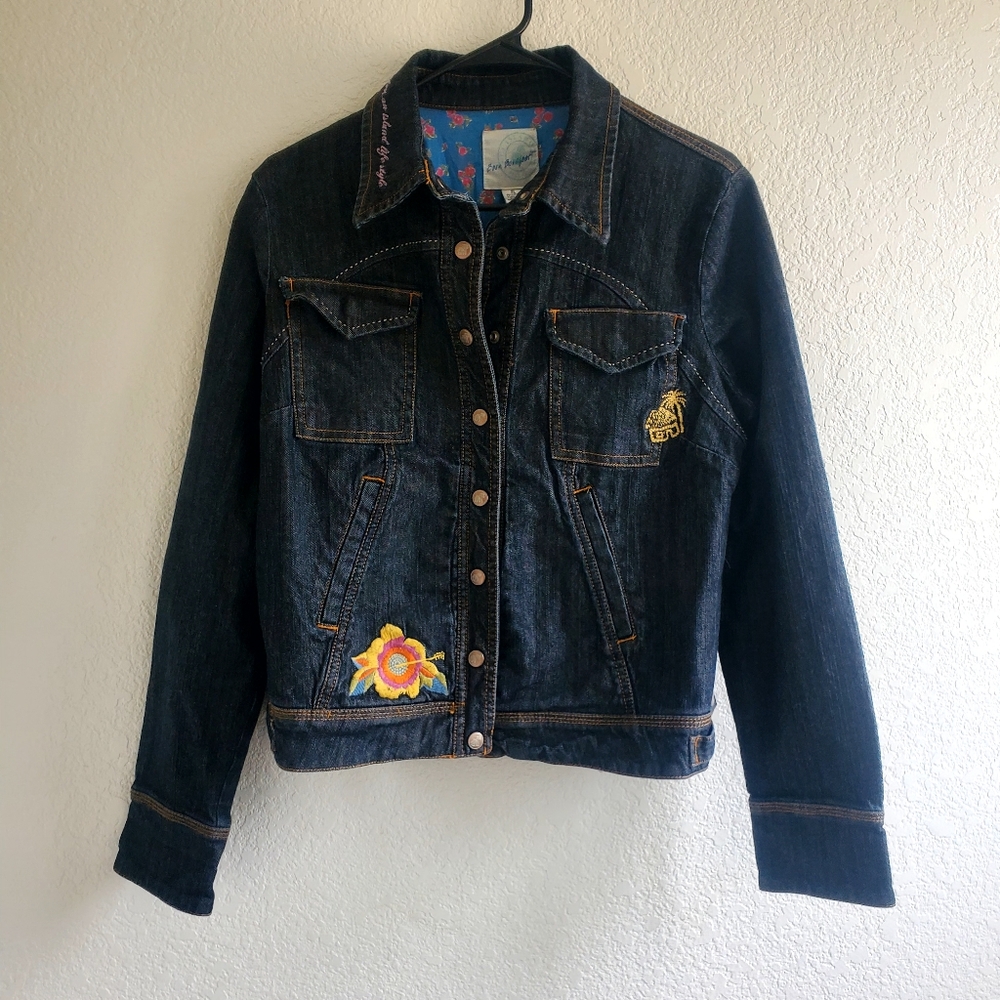 Born Barefoot Jean Jacket XL‎ Embroidered Pockets Snaps Fall Layering